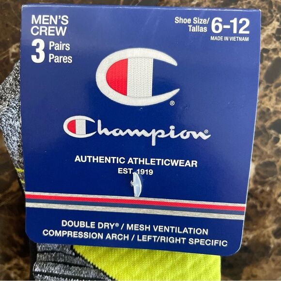 Champion men’s 3 pairs crew socks memory cushioned New size 6-12 - Picture 7 of 7